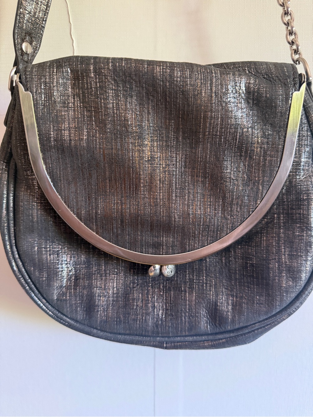 HOBO International Metallic Black Leather Kisslock Crossbody Bag NWOT